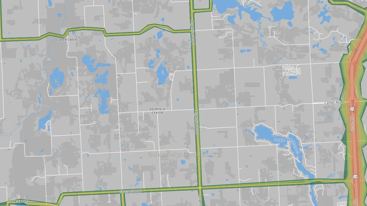 Deerfield Center, MI Map of Noise Levels in Deerfield Center
