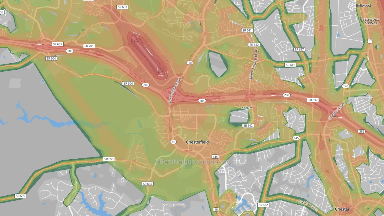 Deerfield Estates, VA Map of Noise Levels in Deerfield Estates