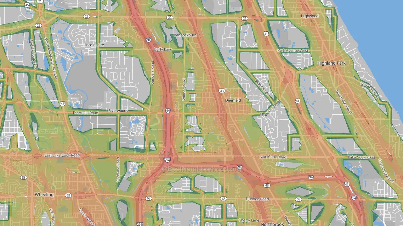 Deerfield, IL Map of Noise Levels in Deerfield
