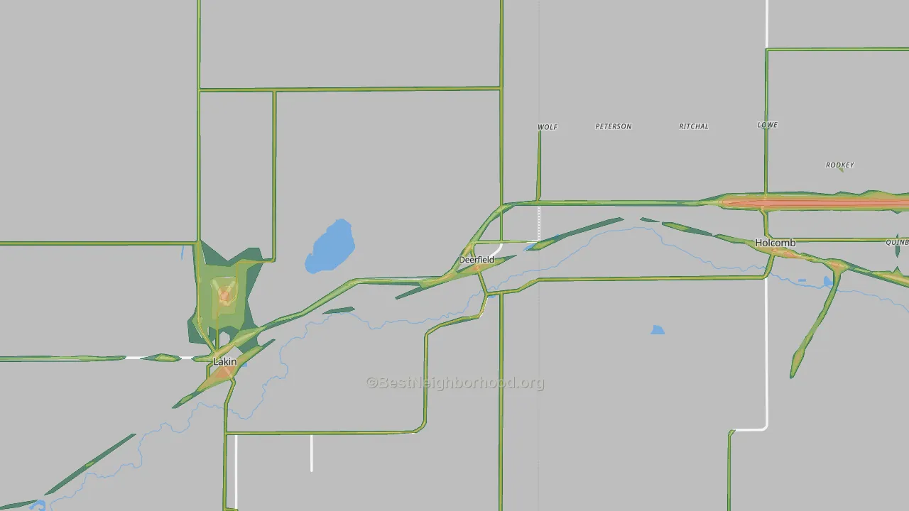 Deerfield, KS Map of Noise Levels in Deerfield