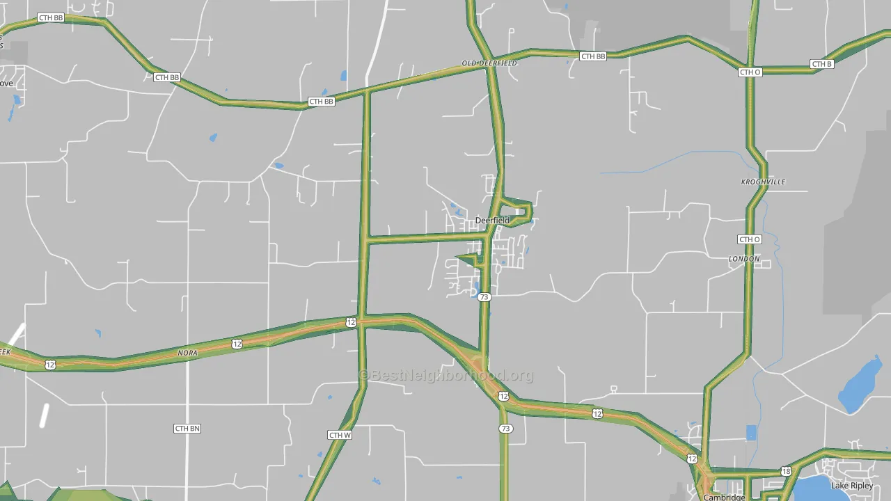 Deerfield, WI Map of Noise Levels in Deerfield