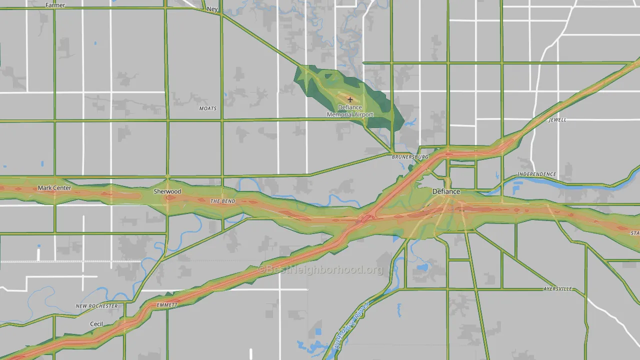Defiance County, OH Map of Noise Levels in Defiance County