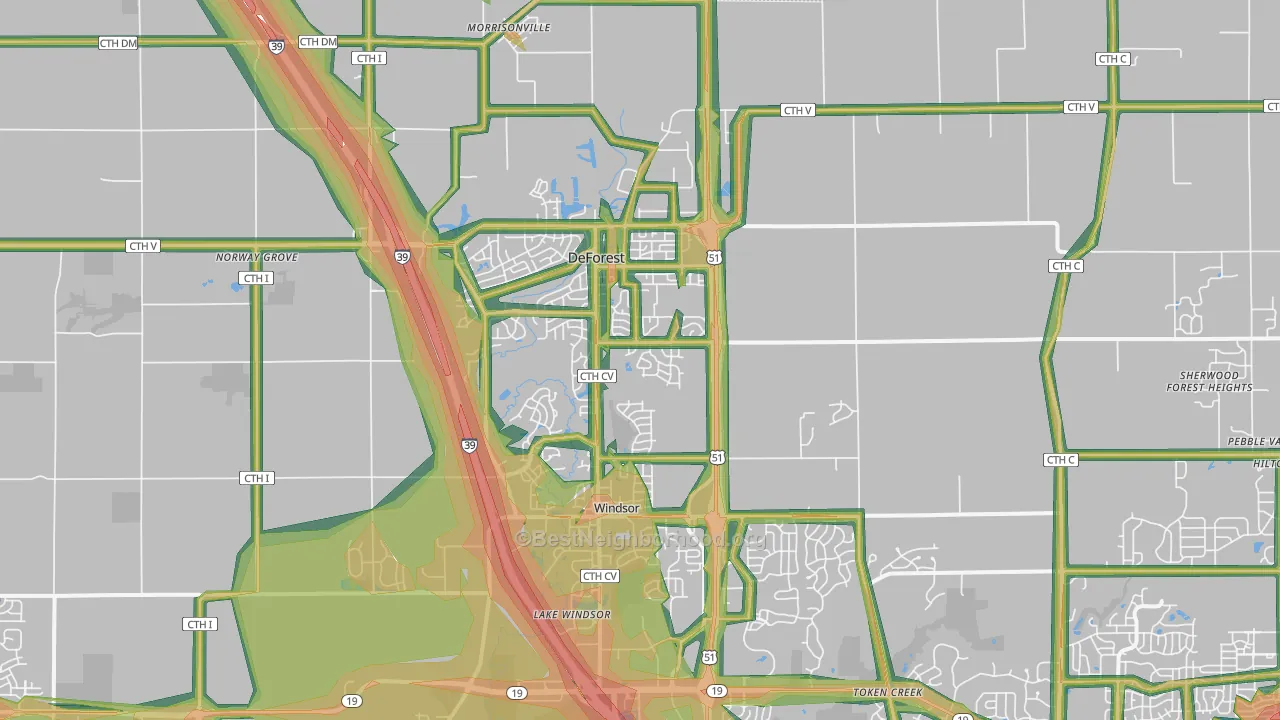 DeForest, WI Map of Noise Levels in DeForest