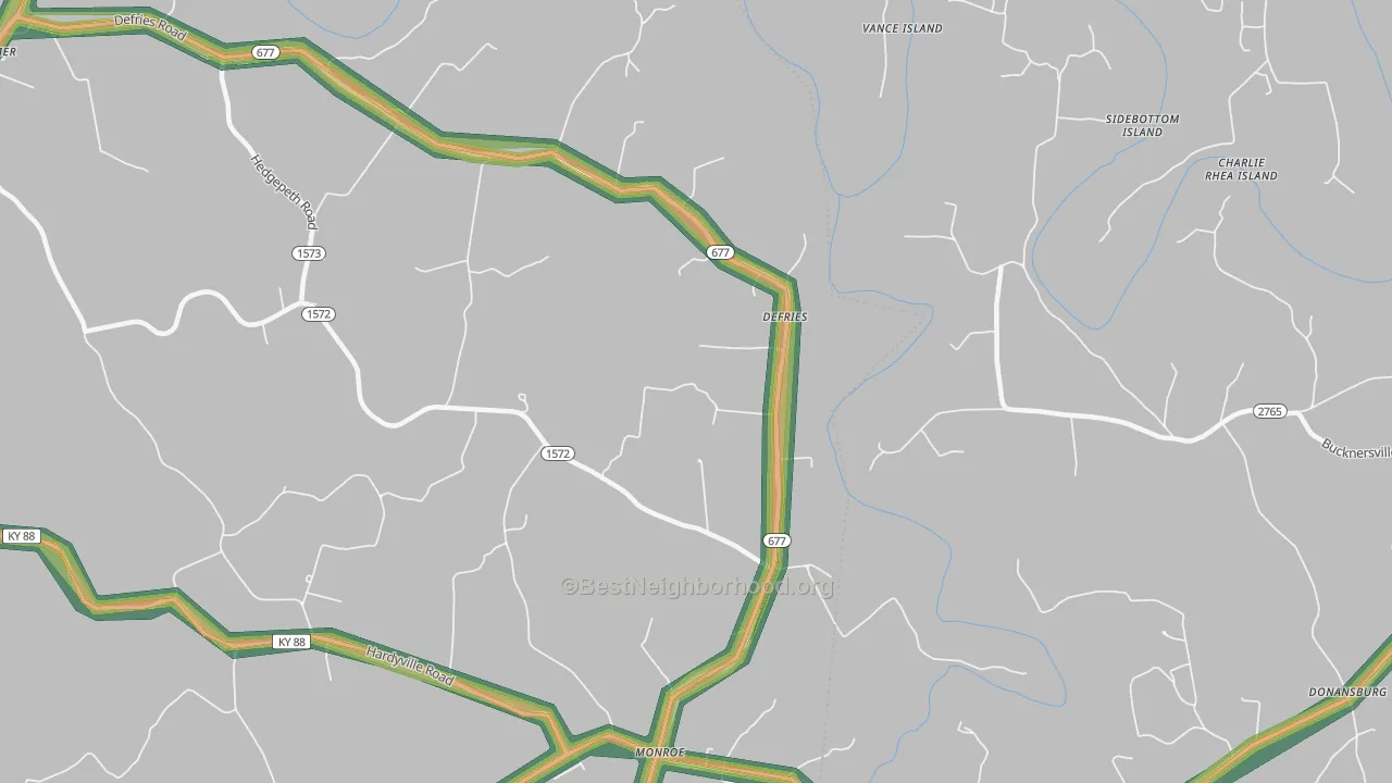 Defries, KY Map of Noise Levels in Defries