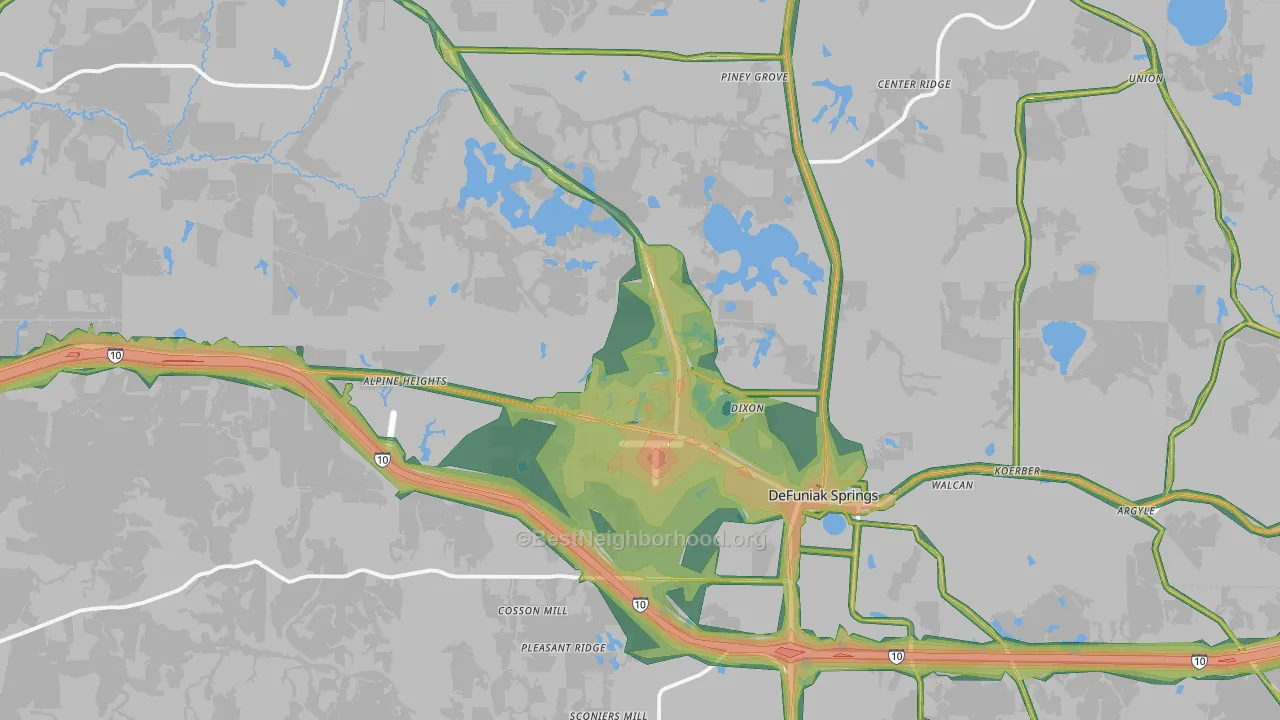 DeFuniak Springs, FL Map of Noise Levels in DeFuniak Springs