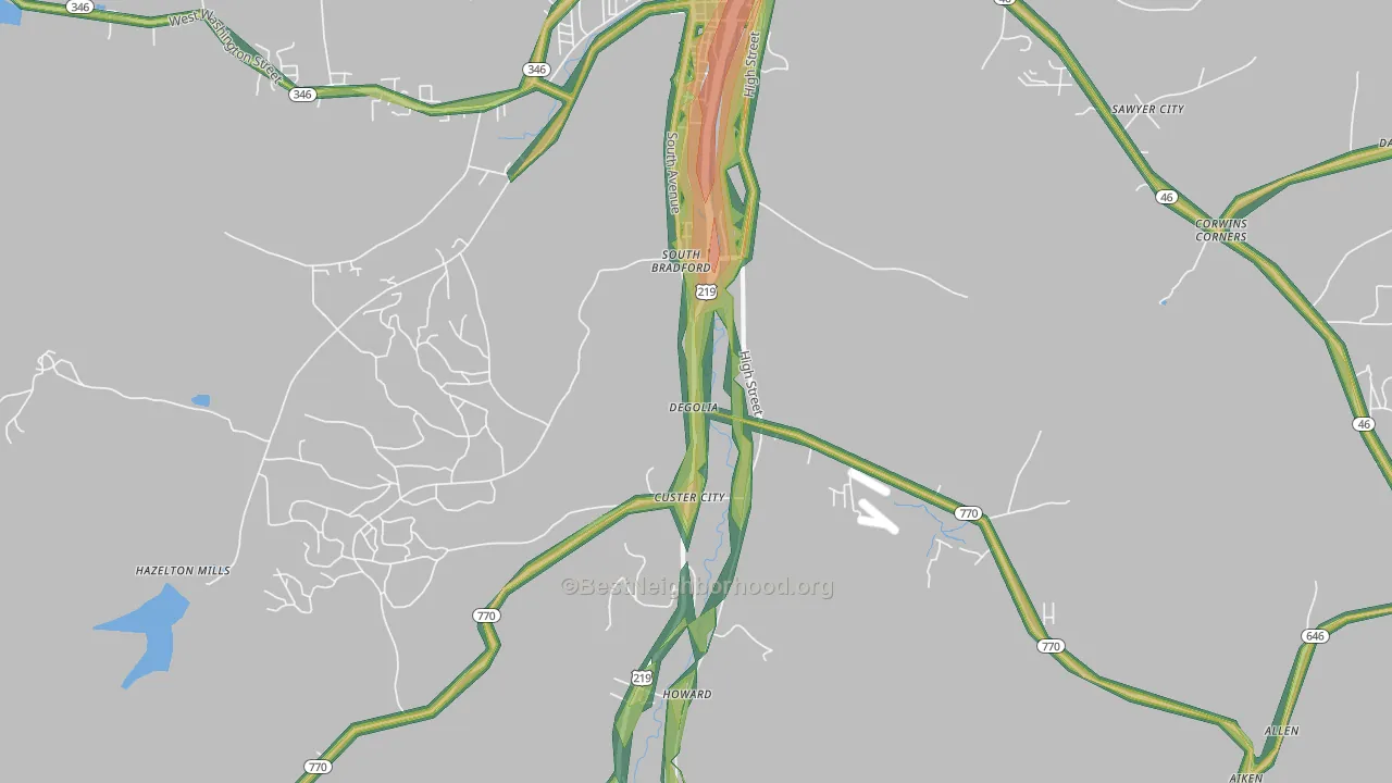 Degolia, PA Map of Noise Levels in Degolia