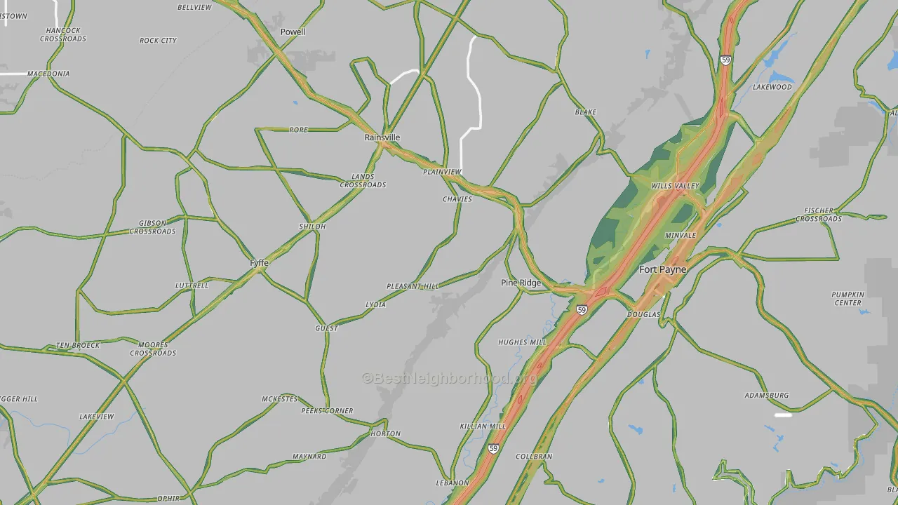 DeKalb County, AL Map of Noise Levels in DeKalb County