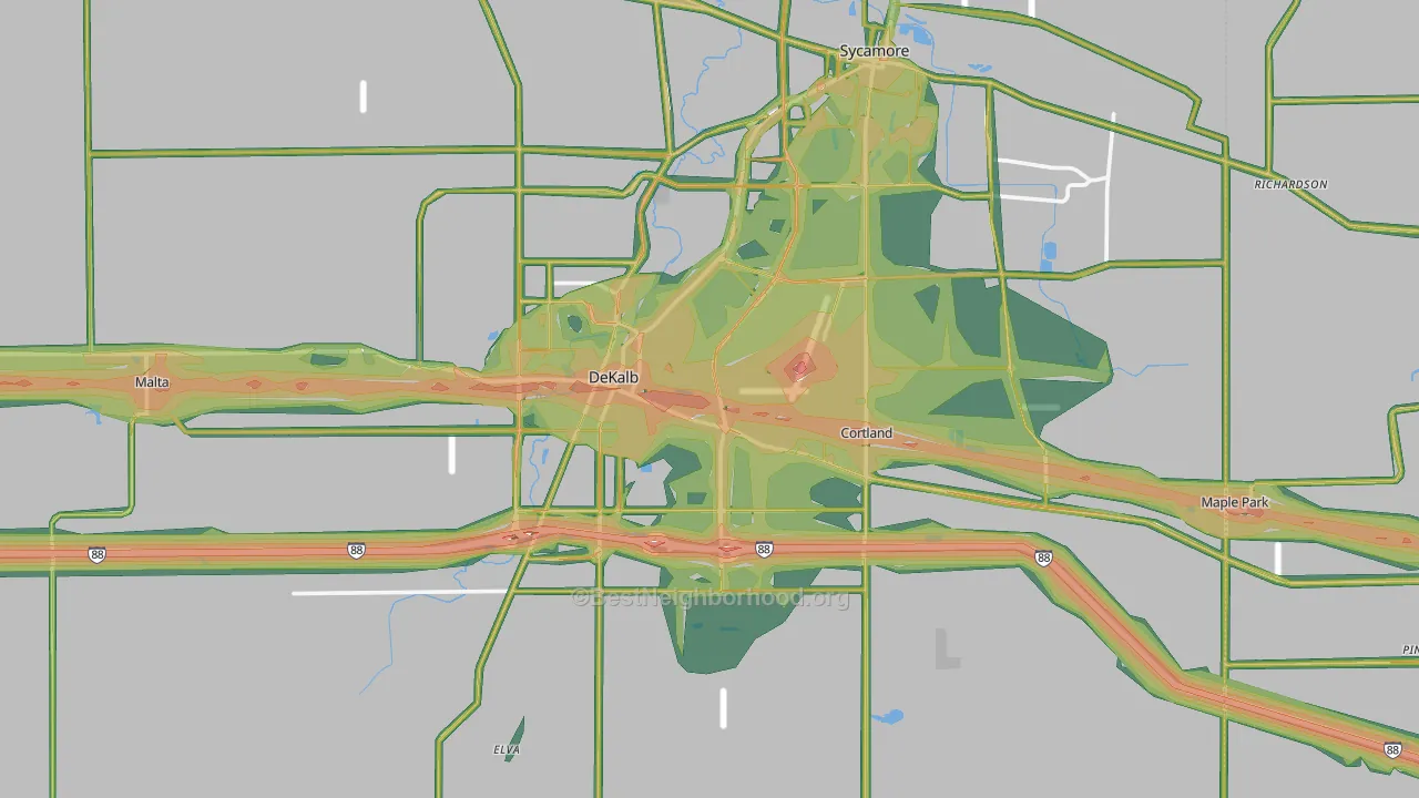 DeKalb County, IL Map of Noise Levels in DeKalb County