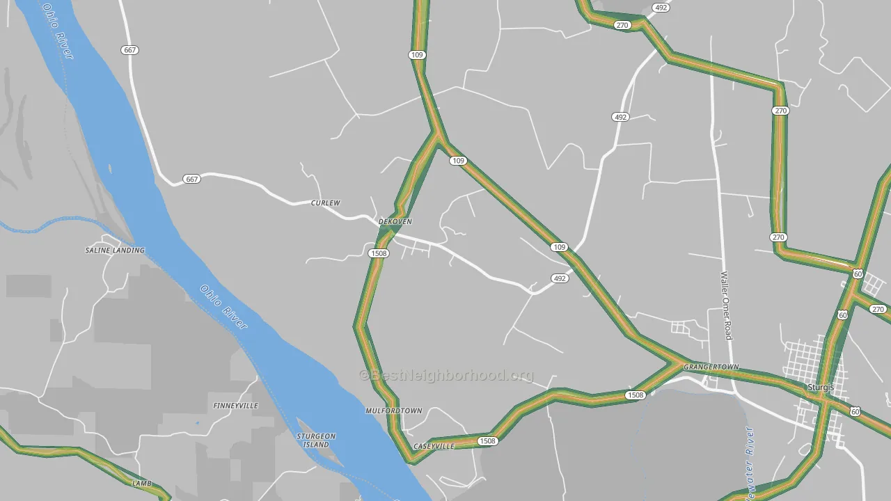 DeKoven, KY Map of Noise Levels in DeKoven