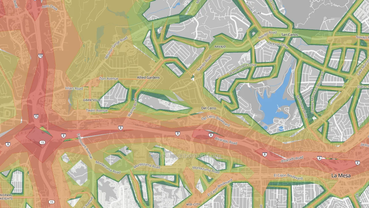 Del Cerro, San Diego, CA Map of Noise Levels in Del Cerro
