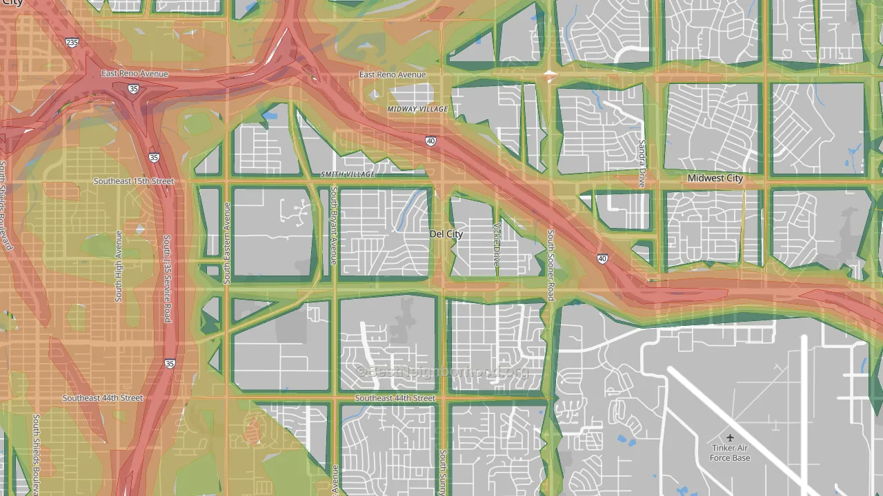 Del City, OK Map of Noise Levels in Del City