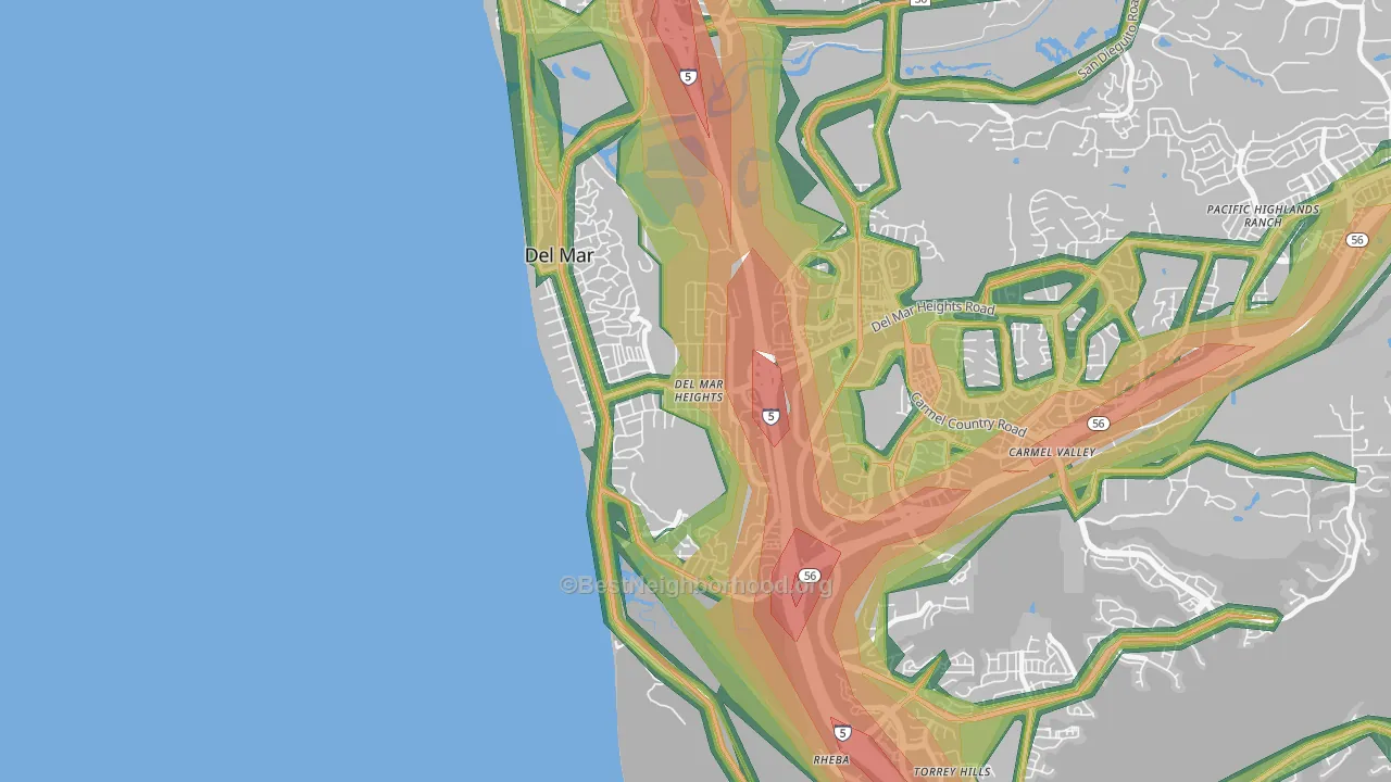 Del Mar Heights, Del Mar, CA Map of Noise Levels in Del Mar Heights