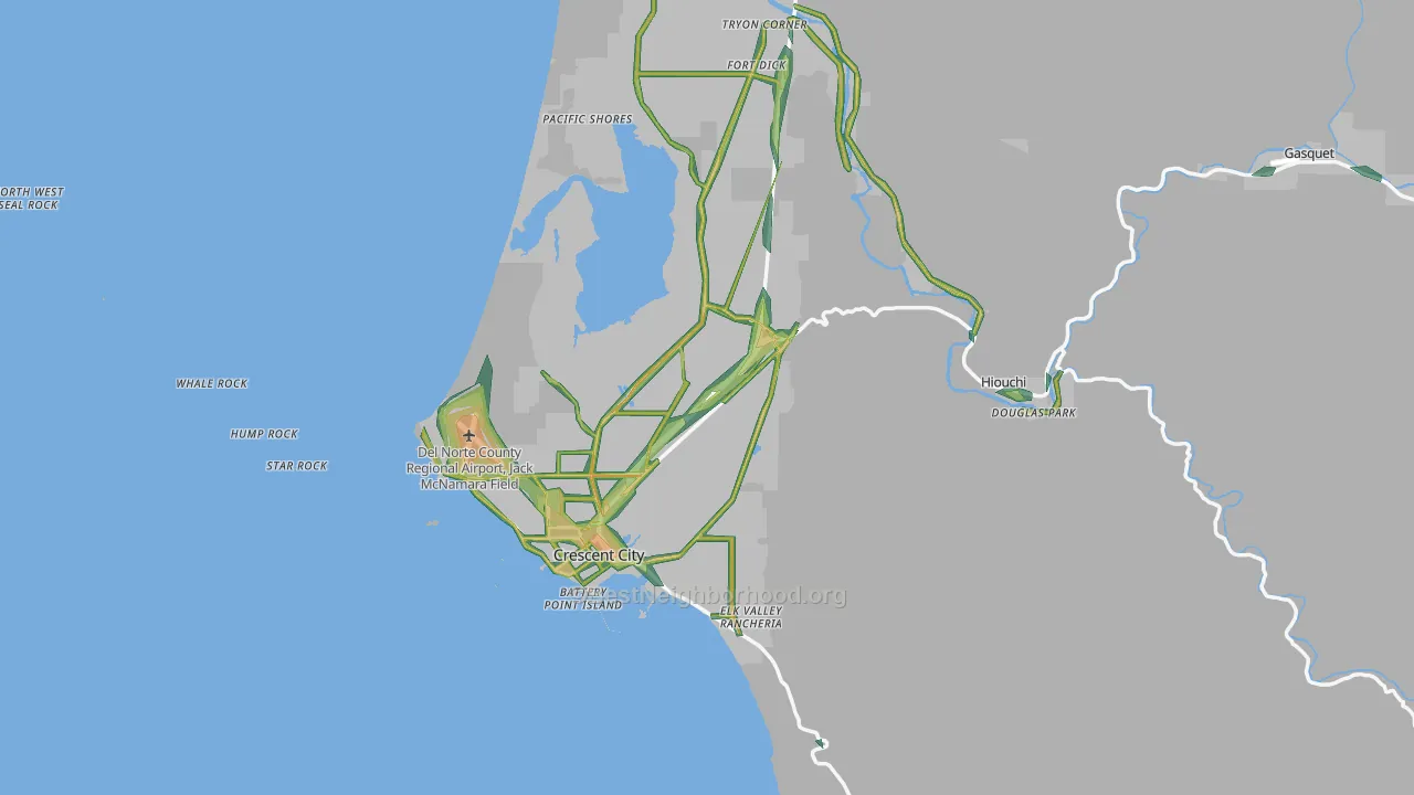 Del Norte County, CA Map of Noise Levels in Del Norte County