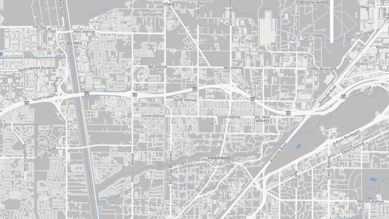 Del Paso Heights, Sacramento, CA Map of Noise Levels in Del Paso Heights