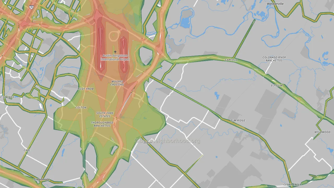 Del Valle, TX Map of Noise Levels in Del Valle