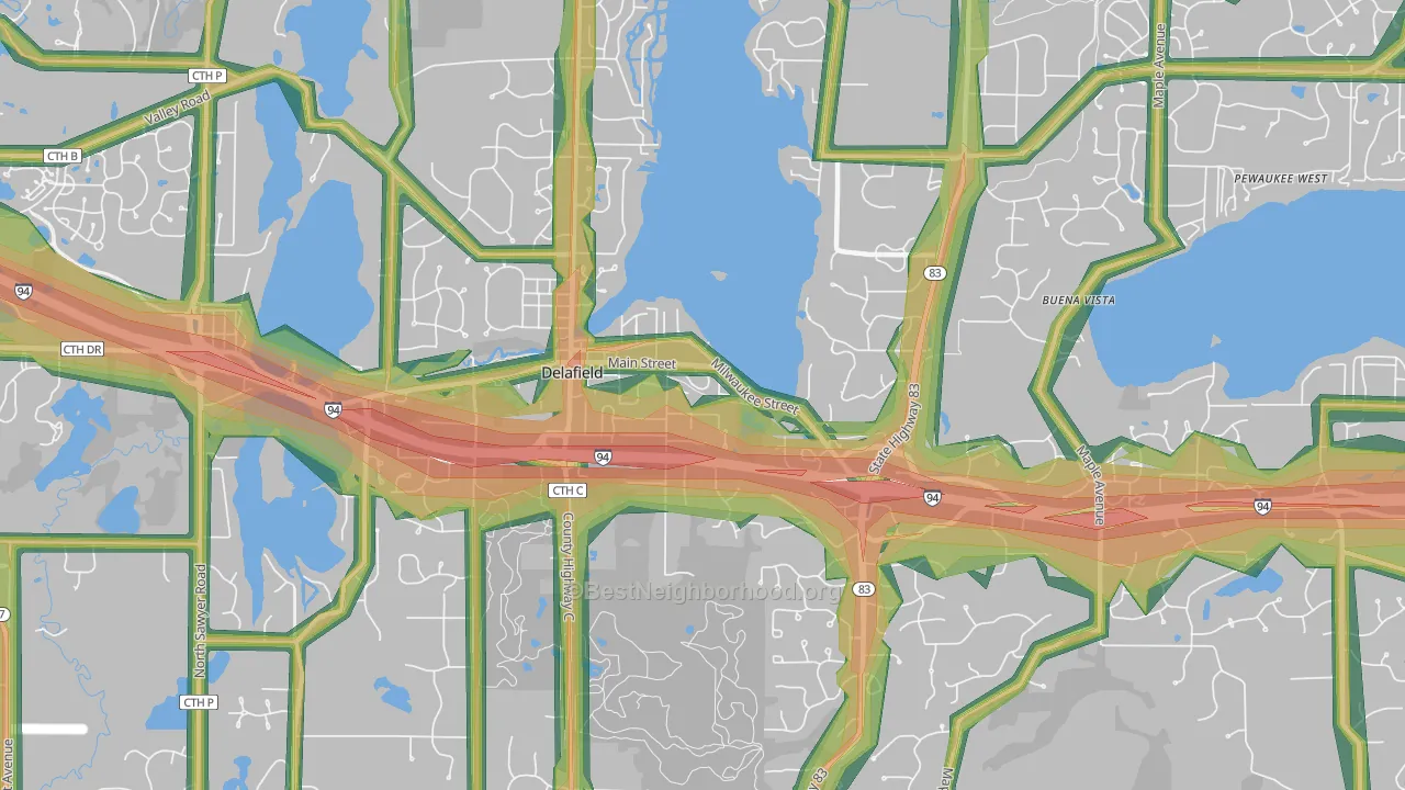 Delafield, WI Map of Noise Levels in Delafield