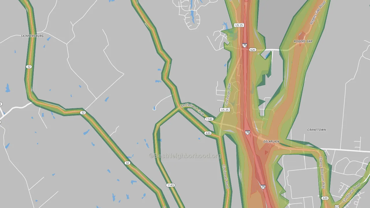 Delaplain, KY Map of Noise Levels in Delaplain