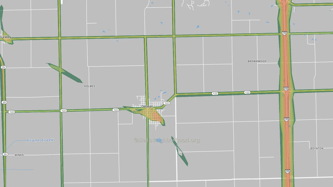 Delavan, IL Map of Noise Levels in Delavan