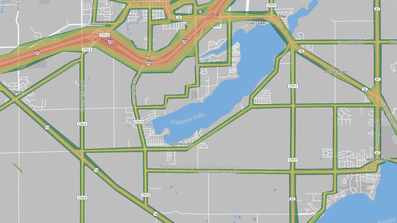 Delavan Lake, WI Map of Noise Levels in Delavan Lake