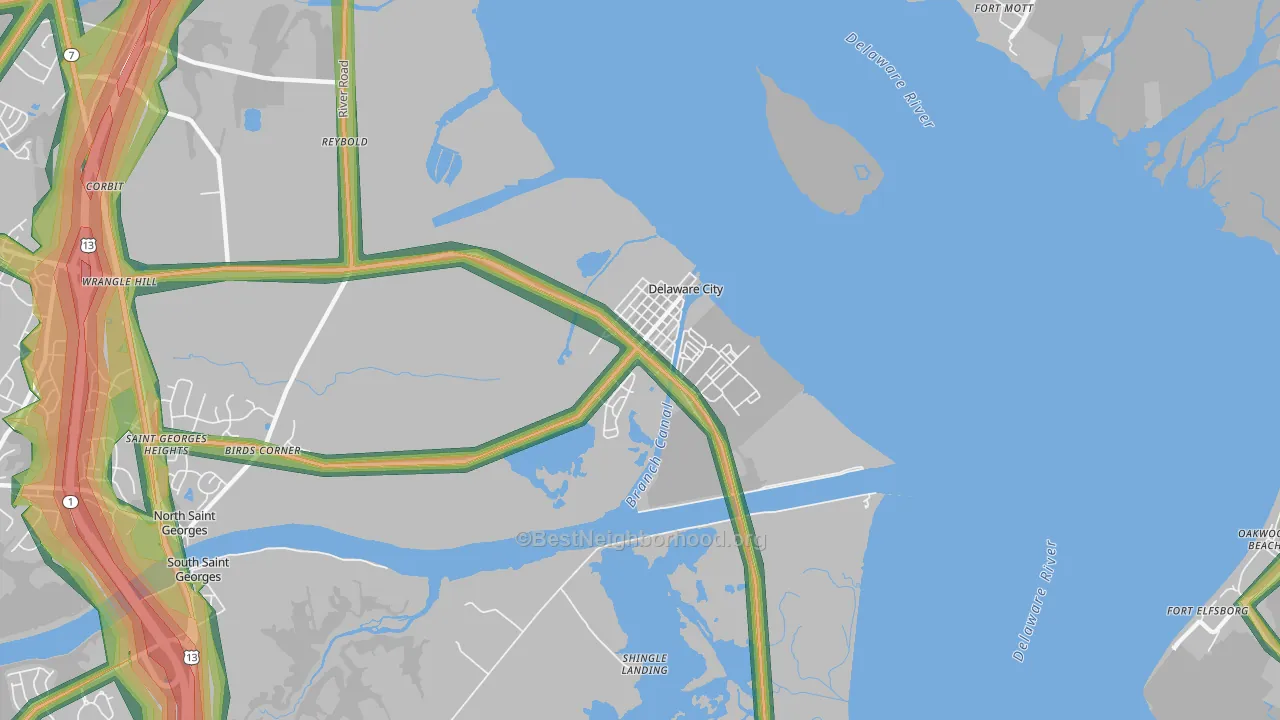 Delaware City, DE Map of Noise Levels in Delaware City