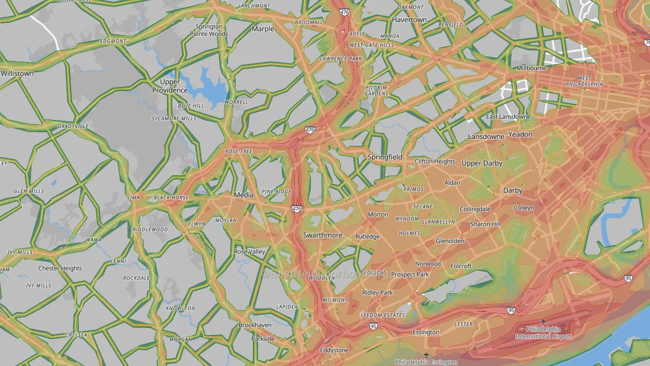 Delaware County, PA Map of Noise Levels in Delaware County