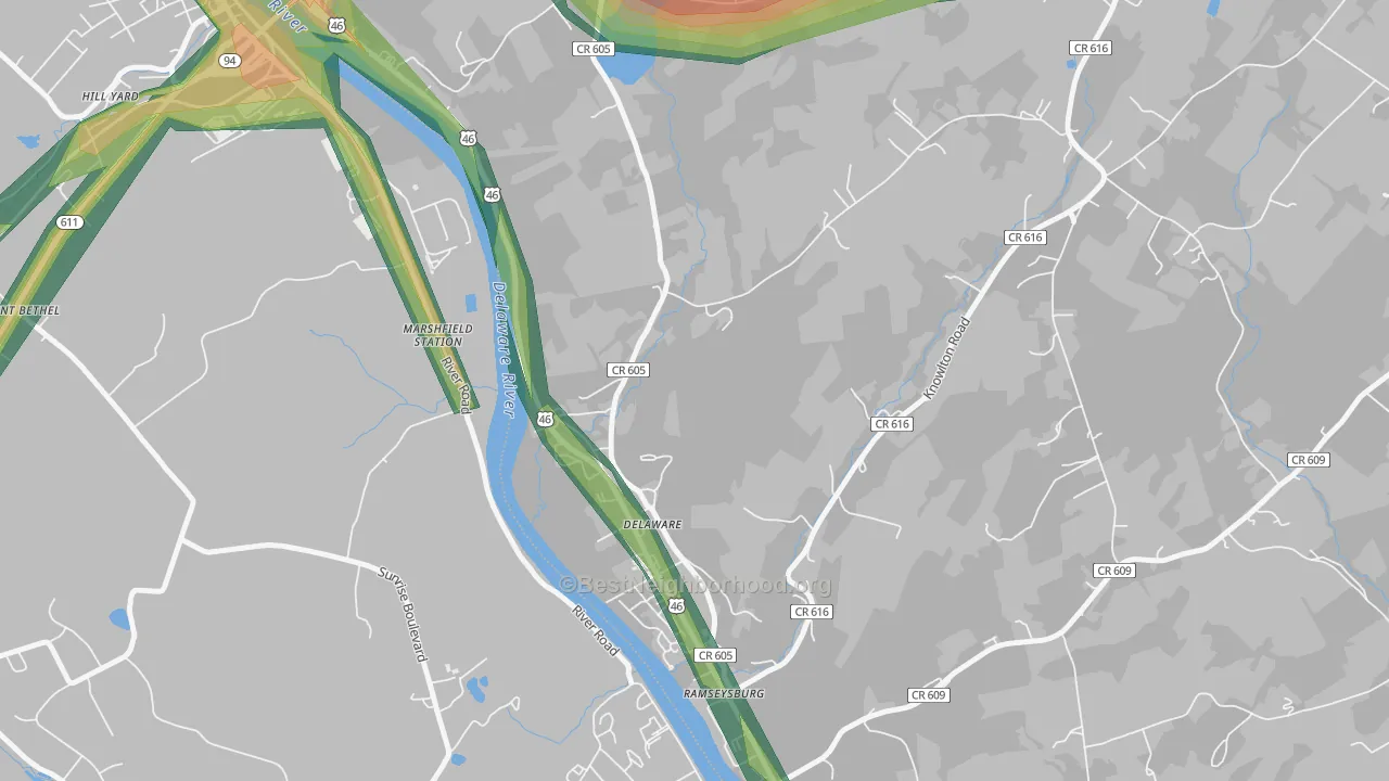 Delaware, NJ Map of Noise Levels in Delaware