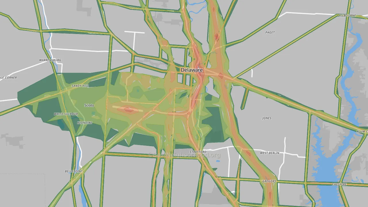 Delaware, OH Map of Noise Levels in Delaware