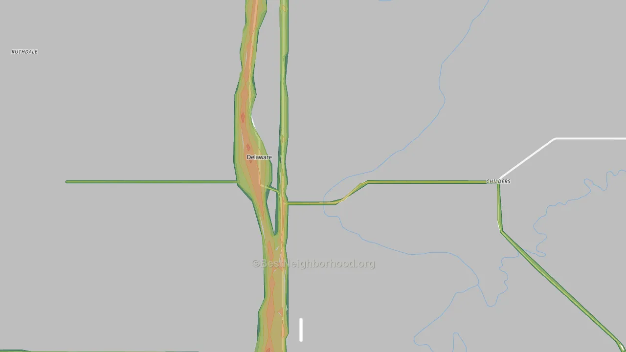 Delaware, OK Map of Noise Levels in Delaware