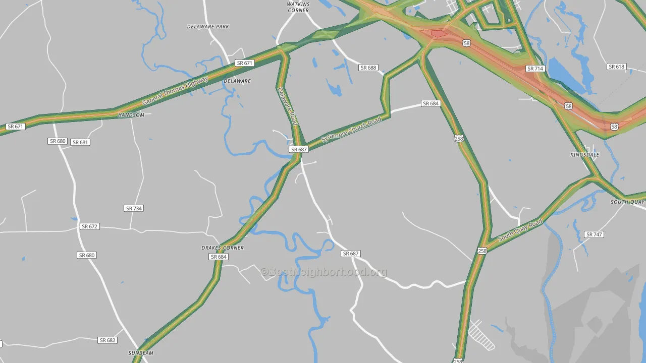 Delaware, VA Map of Noise Levels in Delaware