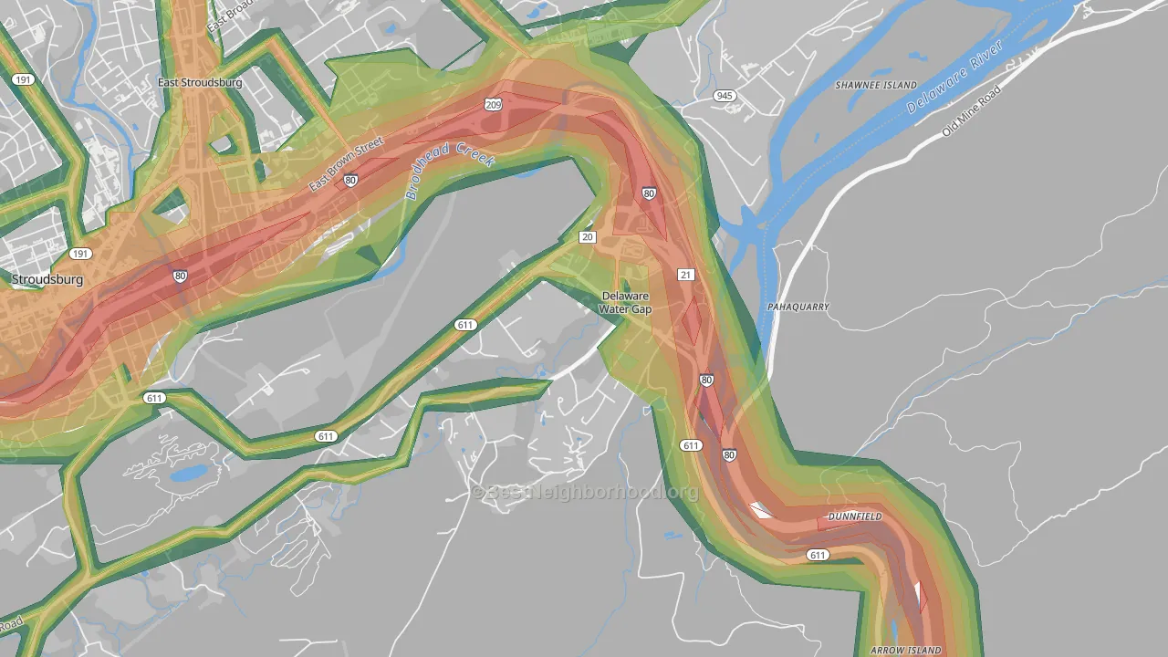 Delaware Water Gap, PA Map of Noise Levels in Delaware Water Gap
