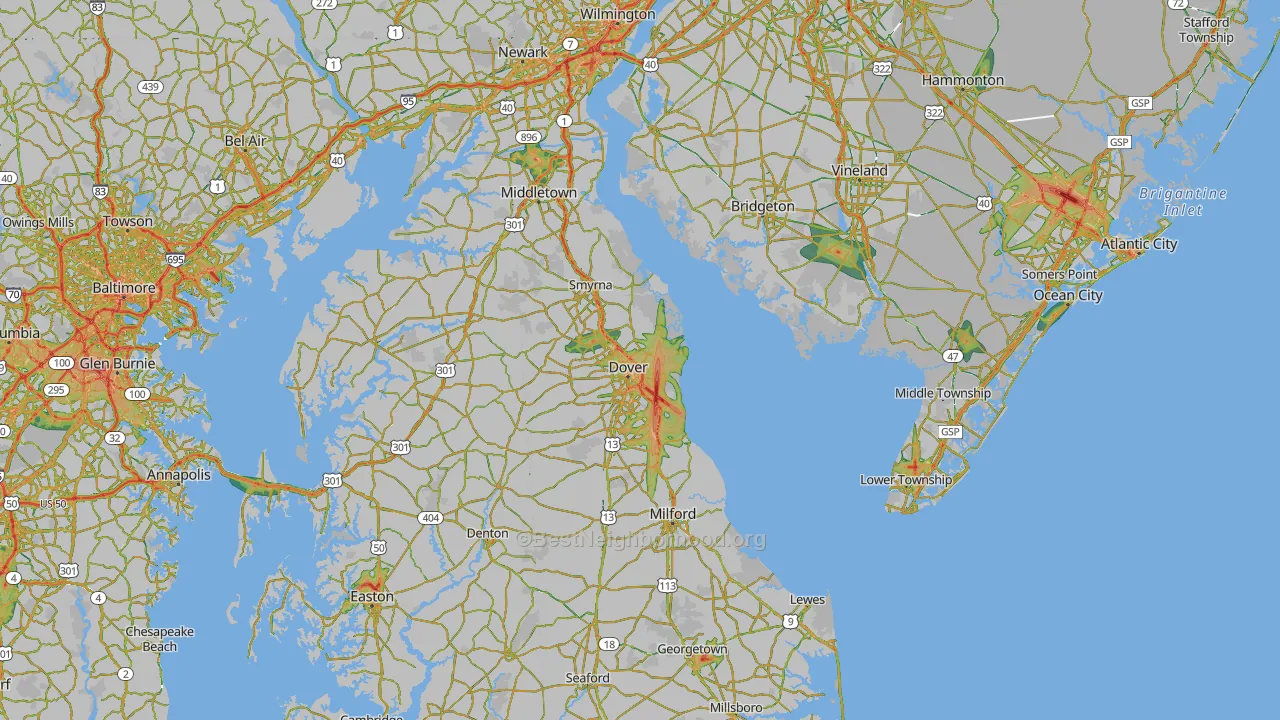 Delaware Map of Noise Levels in Delaware