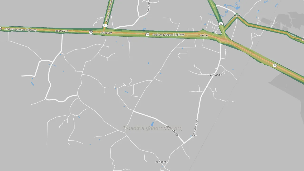 Delco, NC Map of Noise Levels in Delco