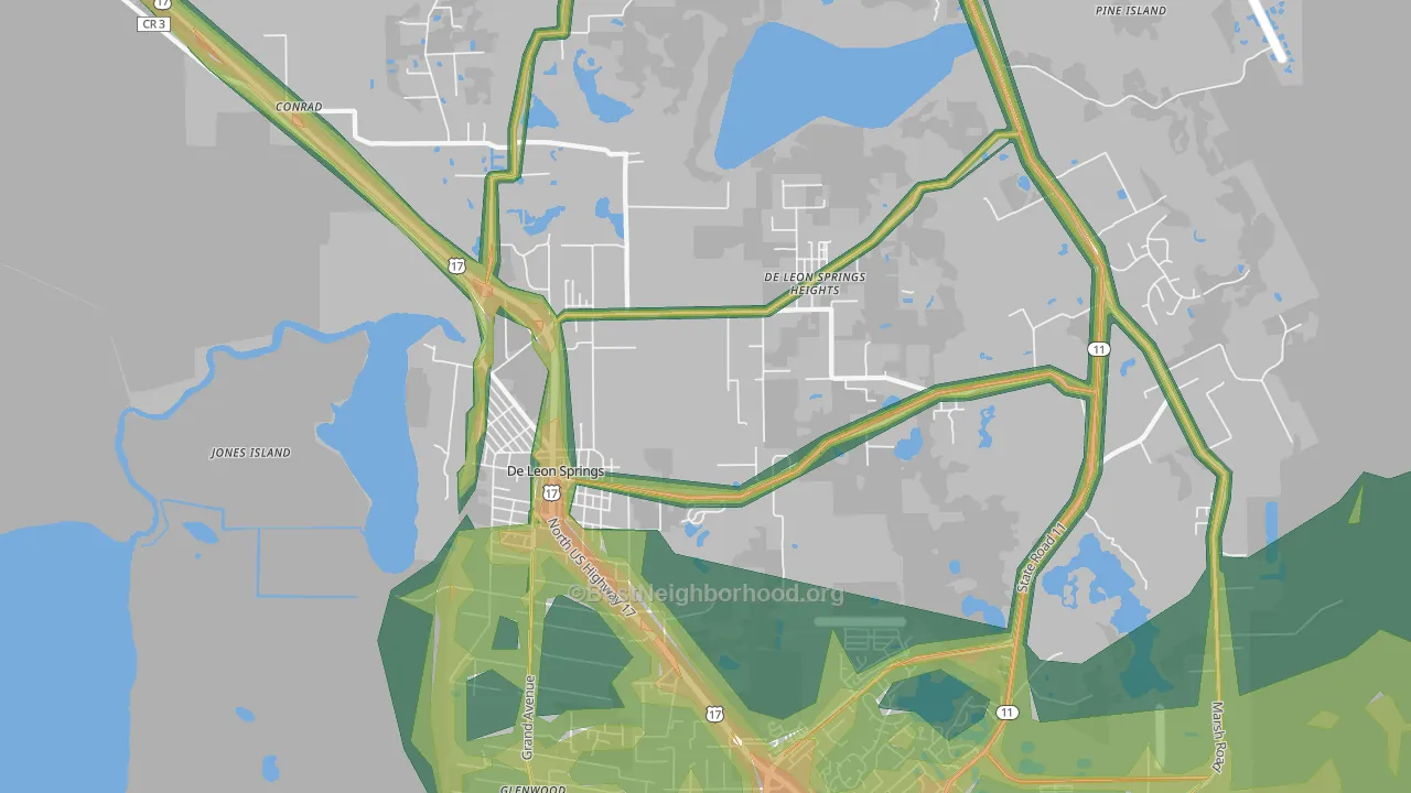 DeLeon Springs, FL Map of Noise Levels in DeLeon Springs