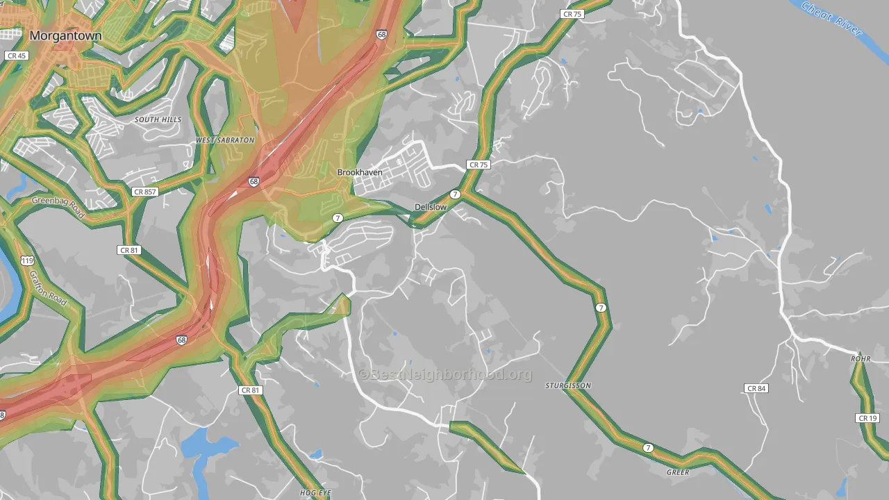 Dellslow, WV Map of Noise Levels in Dellslow
