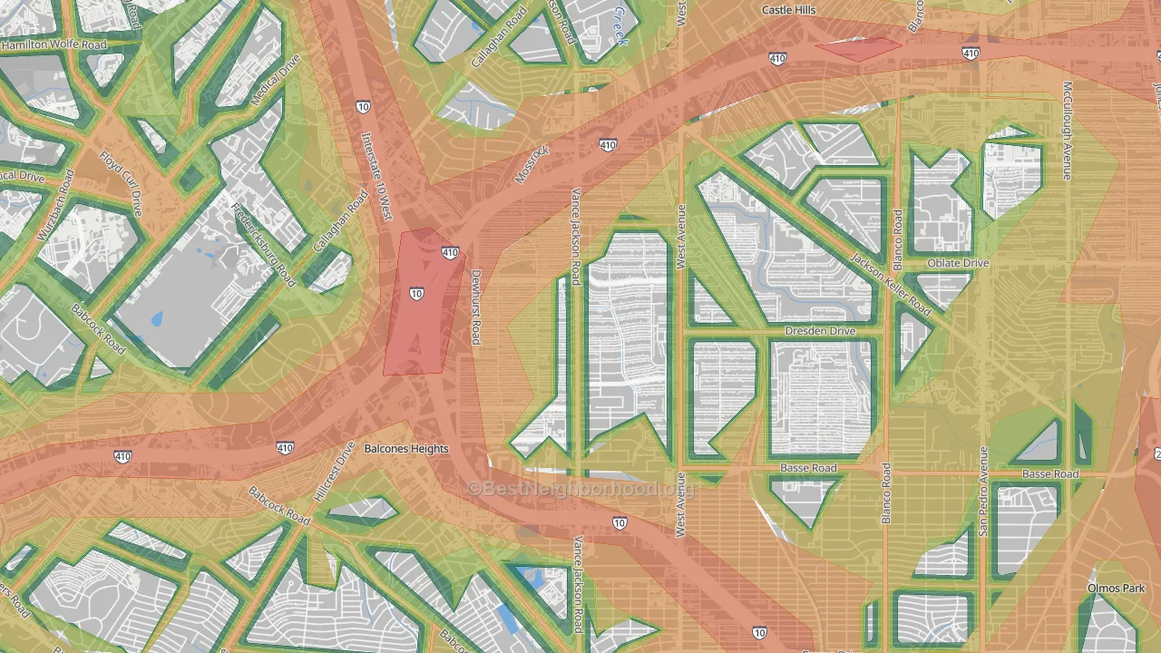 Dellview Area, San Antonio, TX Map of Noise Levels in Dellview Area