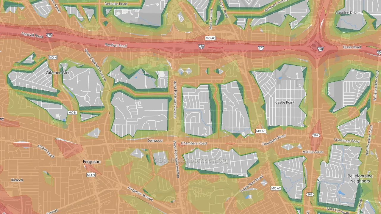 Dellwood, MO Map of Noise Levels in Dellwood