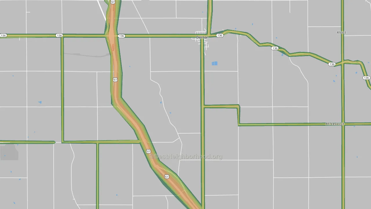 Delmar, IA Map of Noise Levels in Delmar