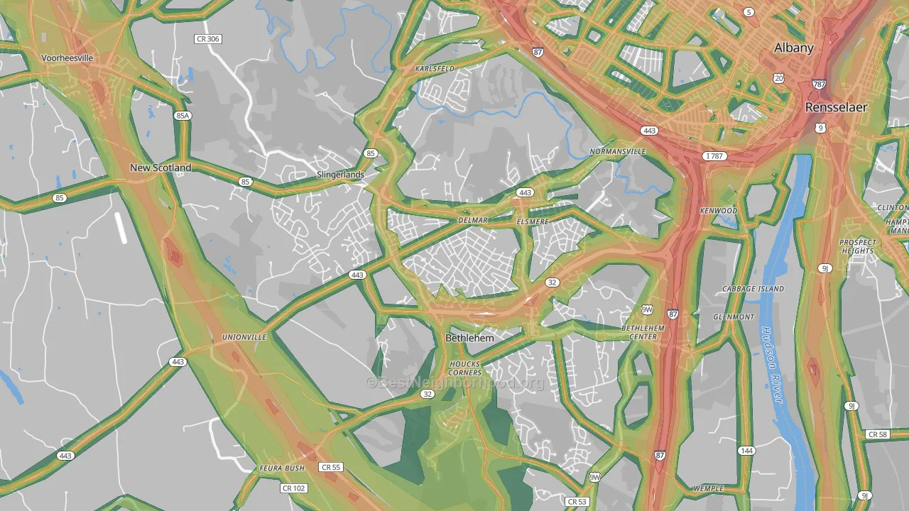 Delmar, NY Map of Noise Levels in Delmar