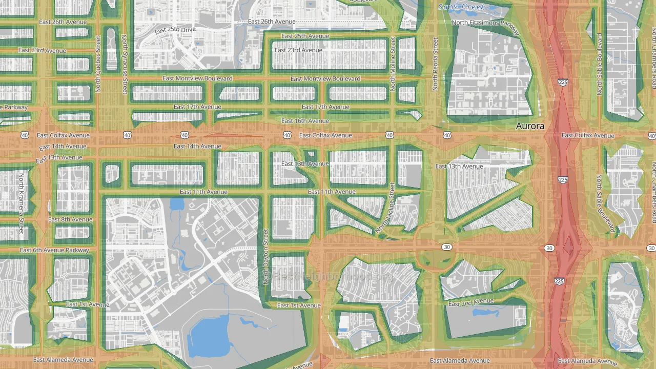 Delmar Parkway, Aurora, CO Map of Noise Levels in Delmar Parkway