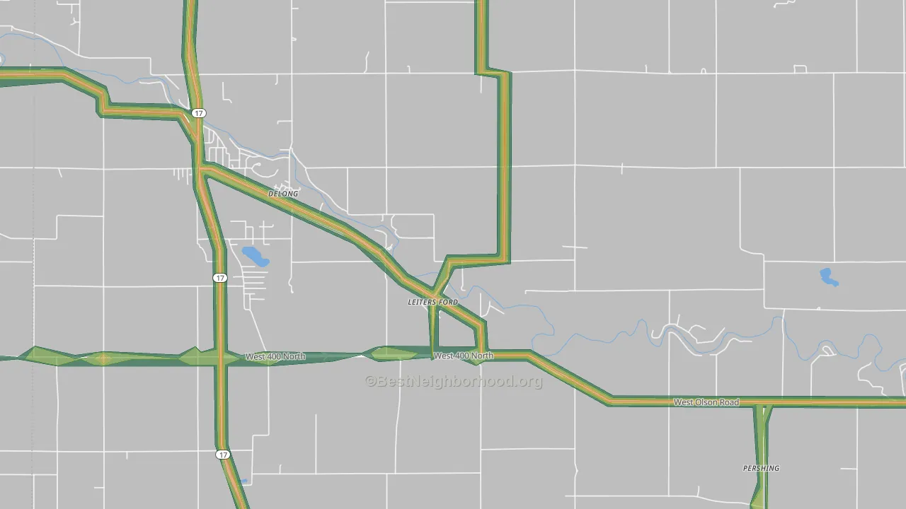 Delong, IN Map of Noise Levels in Delong