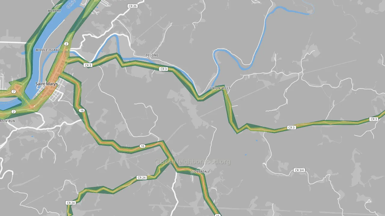 Delong, WV Map of Noise Levels in Delong