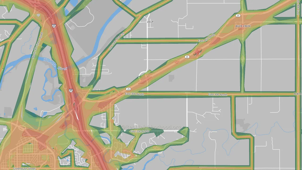 Delp, IN Map of Noise Levels in Delp