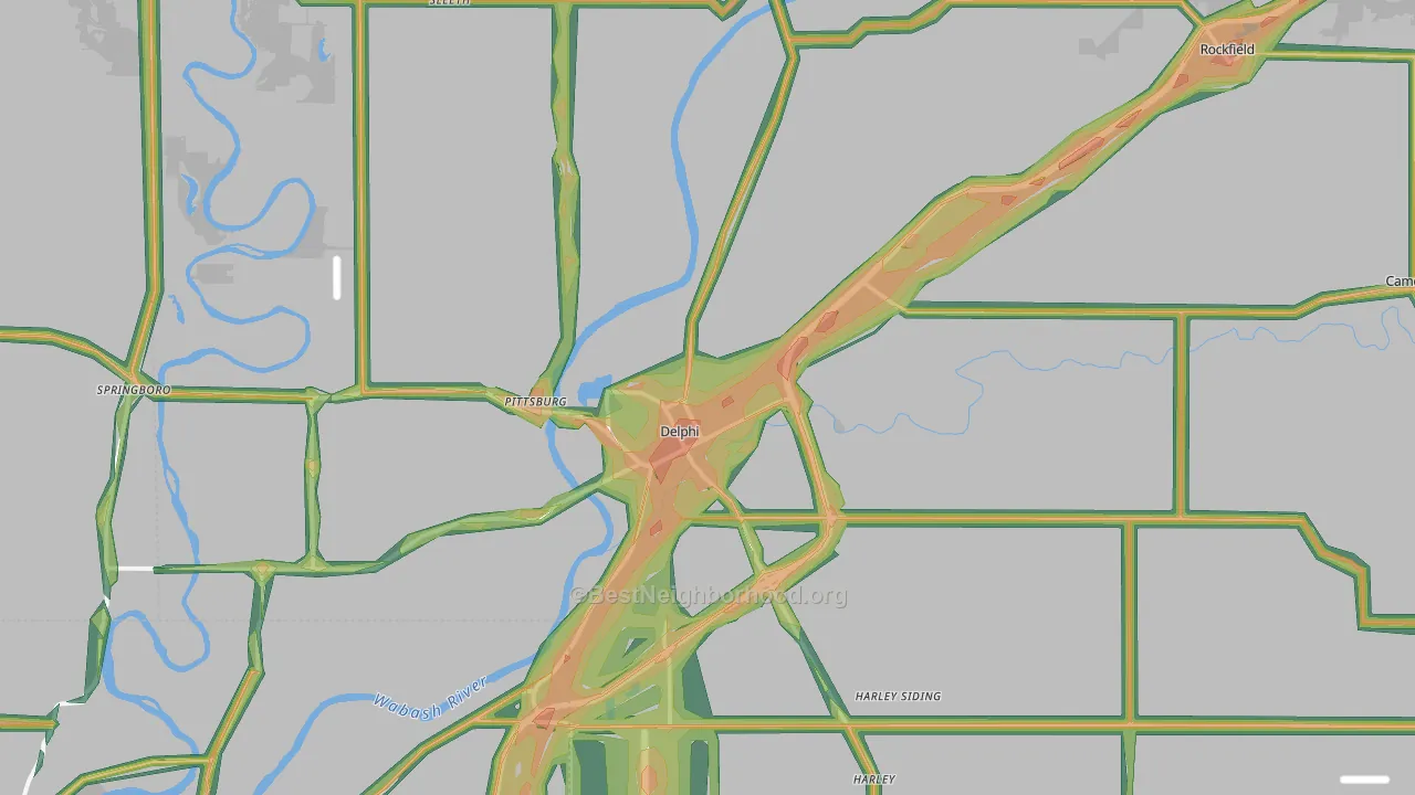 Delphi, IN Map of Noise Levels in Delphi