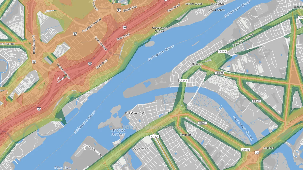 Delran, NJ Map of Noise Levels in Delran