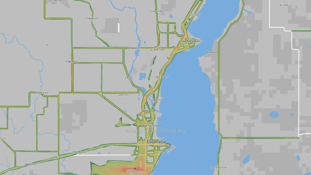 Delta County, MI Map of Noise Levels in Delta County