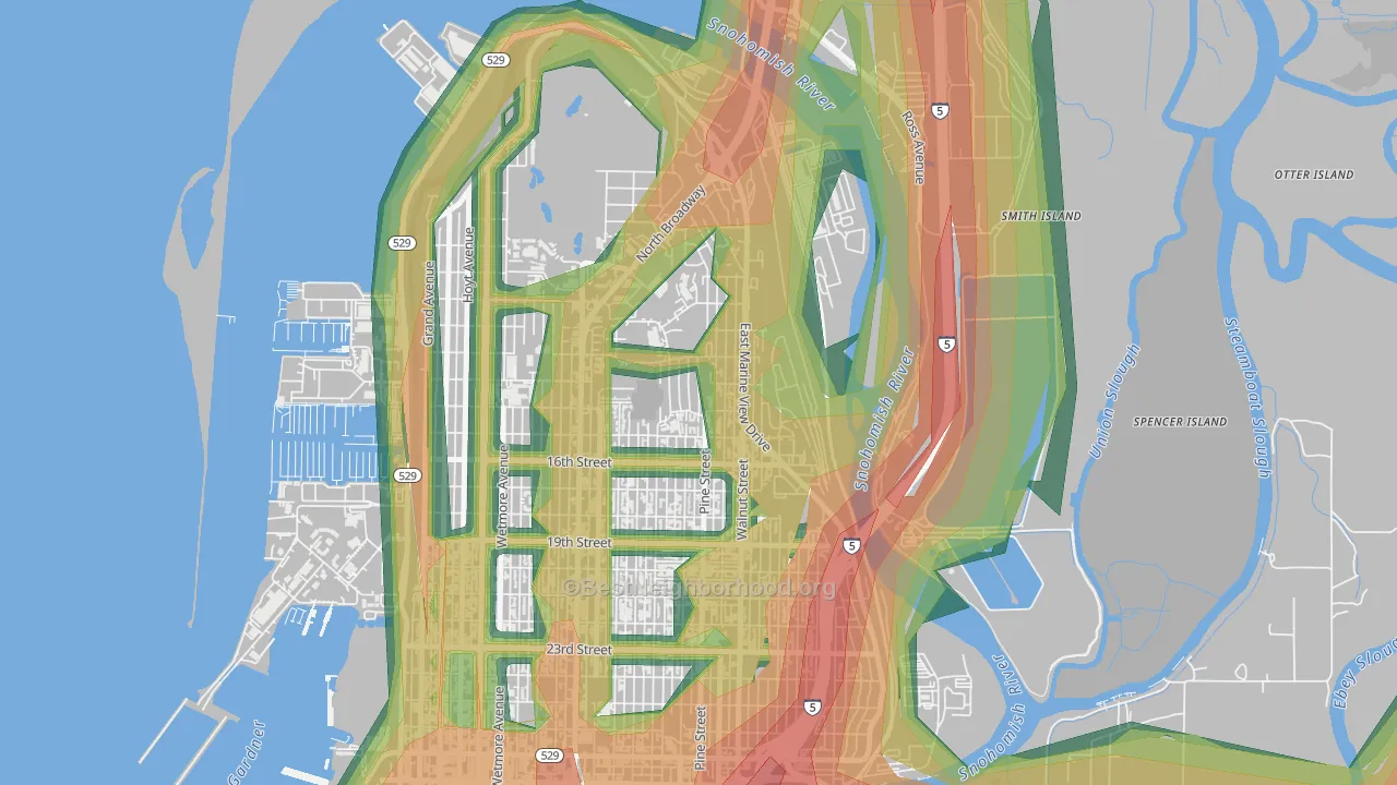 Delta, Everett, WA Map of Noise Levels in Delta