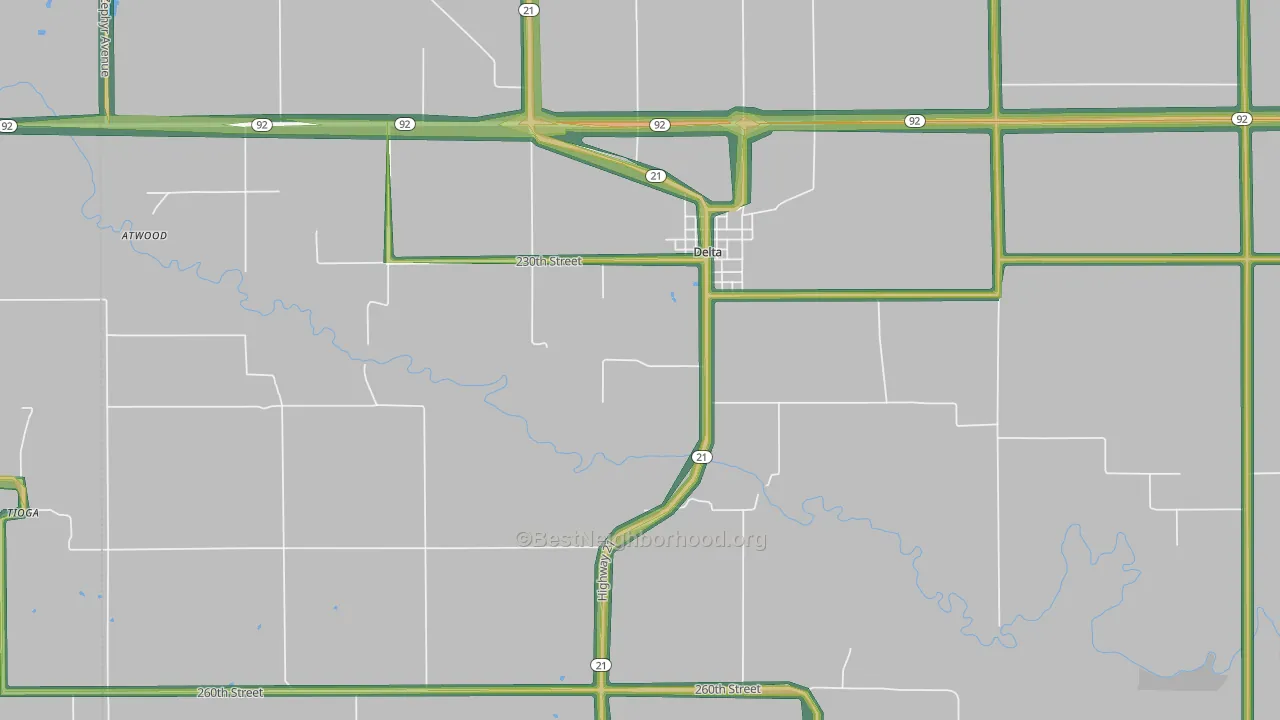 Delta, IA Map of Noise Levels in Delta