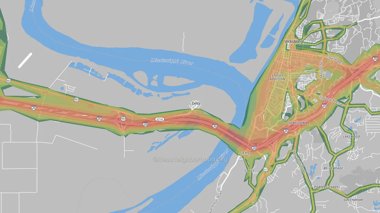 Delta, LA Map of Noise Levels in Delta
