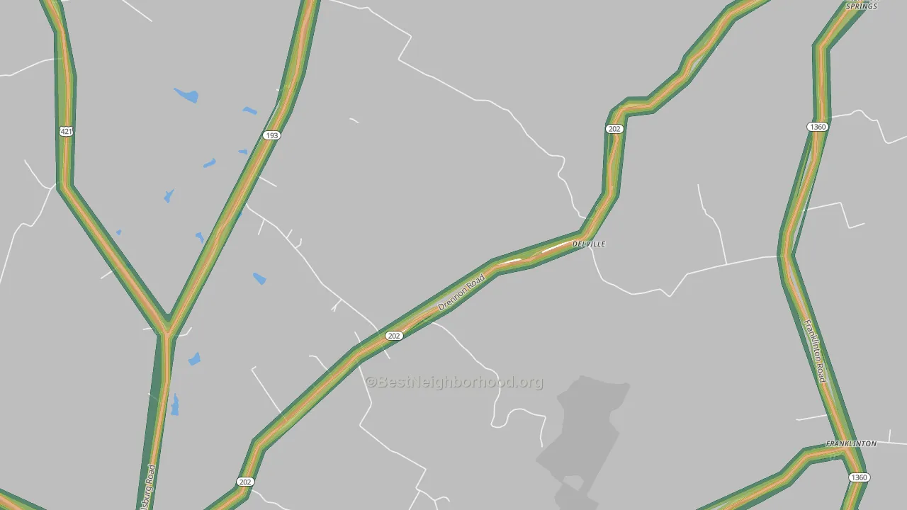 Delville, KY Map of Noise Levels in Delville