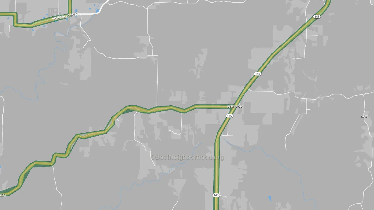 Delwood, IL Map of Noise Levels in Delwood